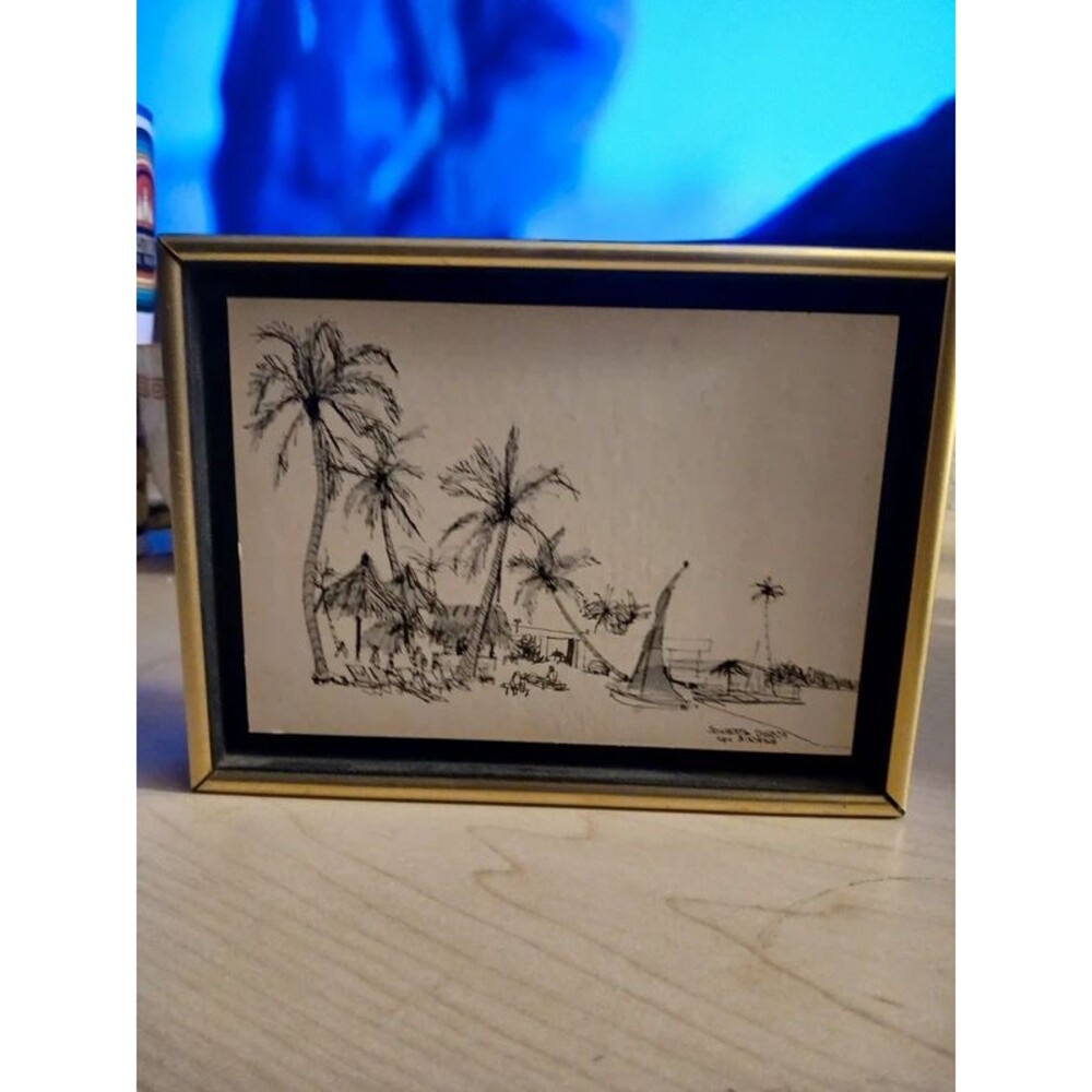 Vintage Award Winning Bill Olendorf Artist Key Biscayne Art Block Frame MCM